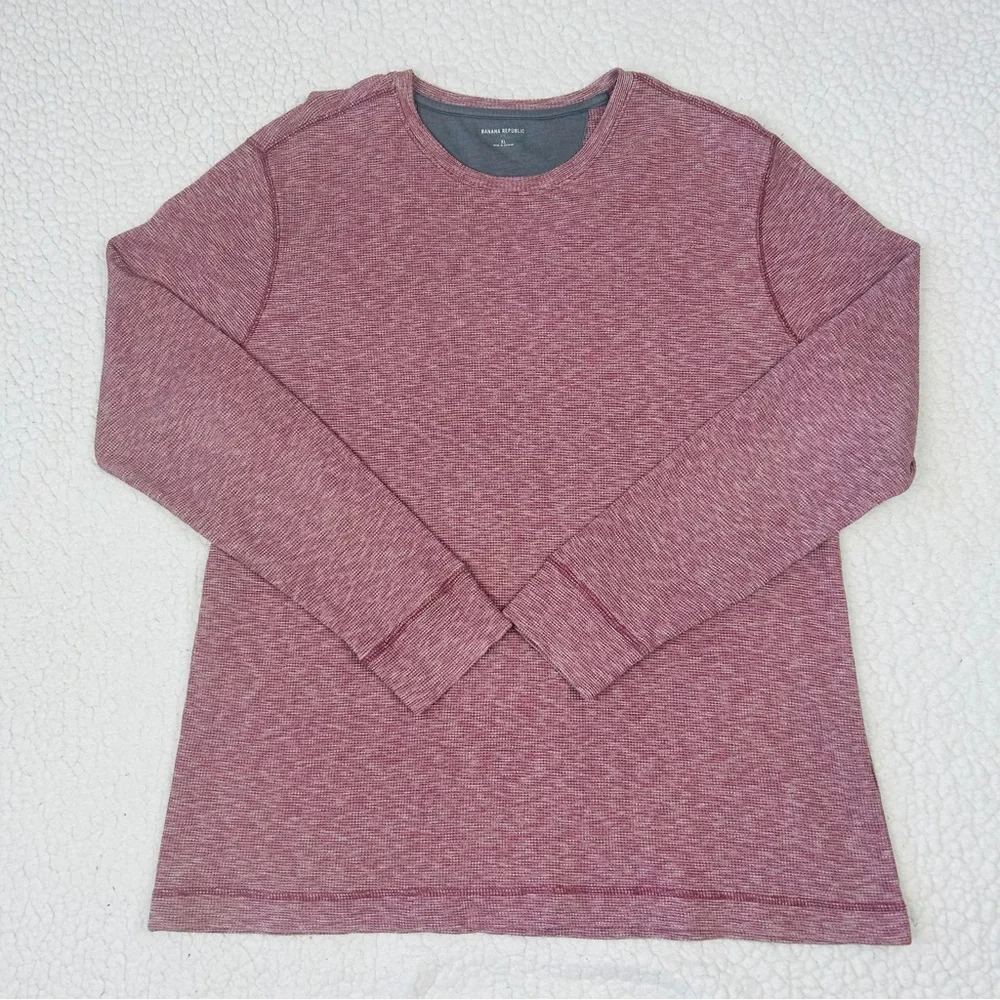 Banana Republic Thermal Shirt Men's XL Heather Gray Red Set of 2 Long Sleeve